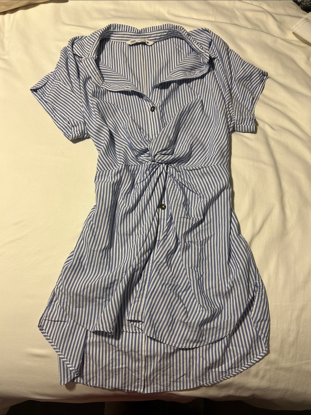 Zara Blue & White Vertical Stripe Shirt